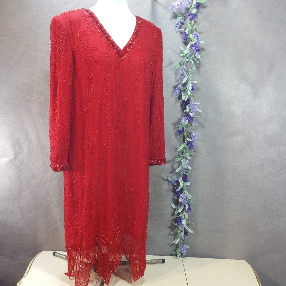 Niteline Vintage Silk Beaded Dress SZ 10